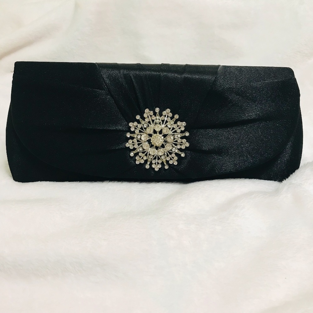 Black Formal Evening Clutch/Purse/Bag Crystal Accent
